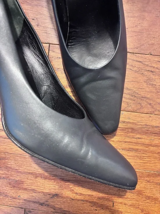 Amalfi Black with hint of deep Midnight Blue Block Heel Pumps - Picture 3 of 8